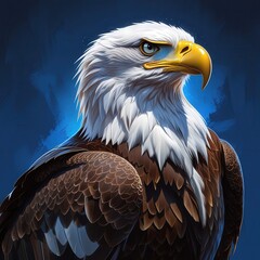 Epic bald eagle portrait, vibrant fantasy-style digital illustration