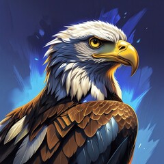 Epic bald eagle portrait, vibrant fantasy-style digital illustration