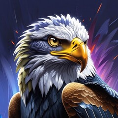 Epic bald eagle portrait, vibrant fantasy-style digital illustration