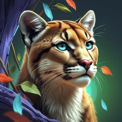 Cougar close-up in the wild, predator staring at camera, cinematic wildlife scene