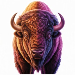 Bison in misty prairie at sunrise, powerful wild bull, atmospheric landscape