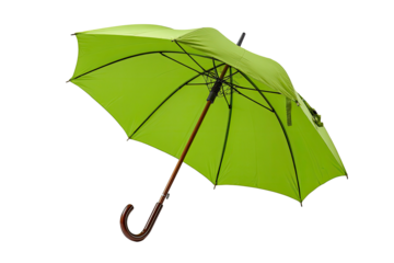 Open green umbrella, positioned slightly angled on a transparent background
