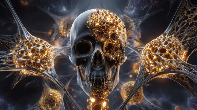 Spongy bone tissue affected by osteoporosis, 3D illustration