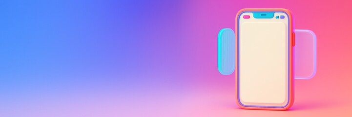 Colorful smartphone mockup with blank screen on gradient background for app promotion or digital design template with modern clean style concept. Ai generative