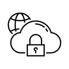 Private public cloud icon with network symbol and padlock, isolated vector illustration.
