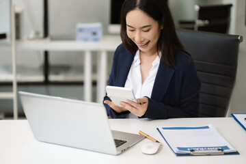 Businesswoman analyzing financial graphs, calculating company expenses, and planning investments, corporate, accounting, and economic strategy.