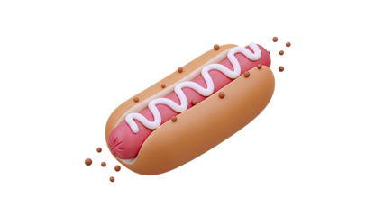 3D Rendered Hot Dog with Mayonnaise and Relish