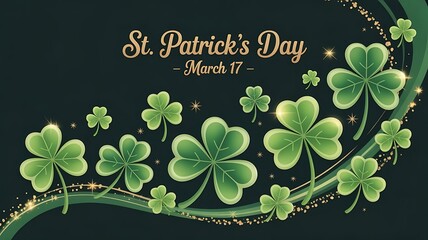Green shamrocks on black background with St Patricks Day text 1
