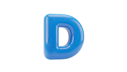 3D Blue glossy letter D on transparent background