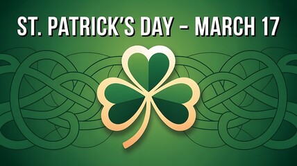 Green St Patrick's Day Poster with Shamrock and Celtic Knots