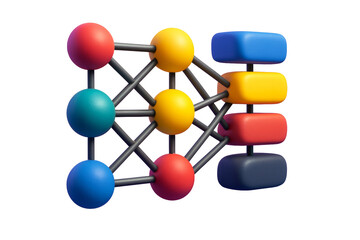 Fototapeta premium Colorful abstract neural network structure with spheres and connectors, isolated style on white background, concept of artificial intelligence. Ai generative