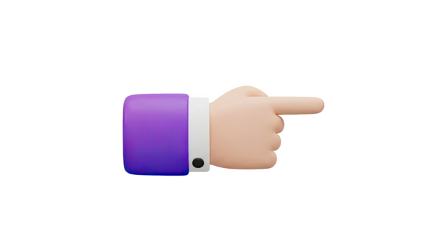 3D Cartoon Hand Pointing Right with Purple Sleeve - Powered by Adobe
