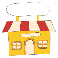 Cartoon store with striped roof