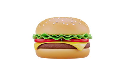 3D Rendered Cheeseburger with Sesame Seed Bun
