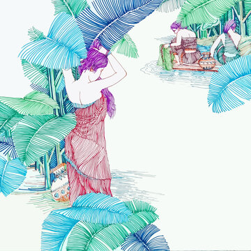 Putting on clothes, Bathing in the river, Village bride, Grils