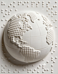 Minimalist World Braille Day background featuring braille dots forming a globe shape on a clean white surface, global accessibility, inclusive communication concept, professional stock style