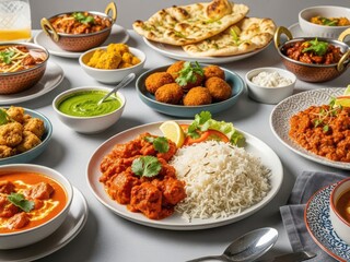 Delicious indian cuisine spread on table