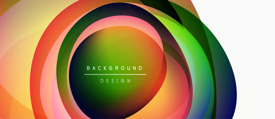 Fototapeta premium Abstract colorful layers create dynamic circular design. Gradient hues blend, forming modern background element. Text reads background design.