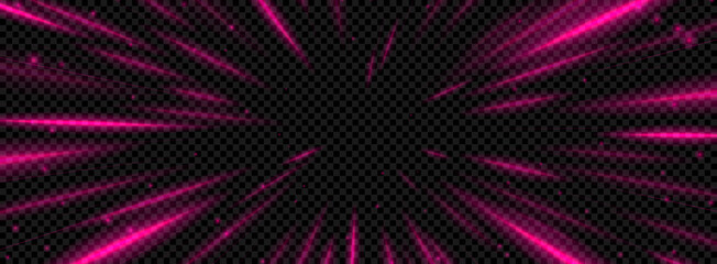 Dynamic speed lines concept. Vector dynamic motion acceleration effect. Glowing neon pink futuristic warp tunnel. Speed lines burst from center on dark background. Futuristic energy motion illusion.