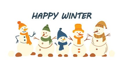 Joyful snowmen celebrate the winter season together with cheerful smiles