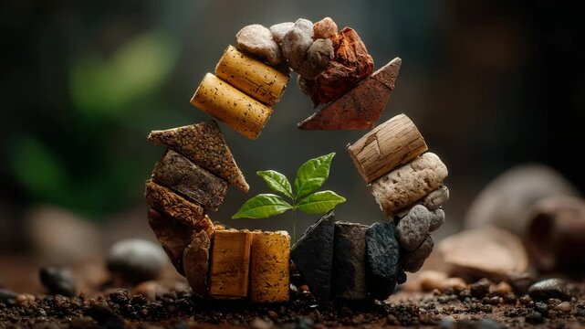 Eco friendly recycling symbol made of natural materials