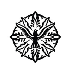 Ornate Stylized Bird Mandala Vector Emblem