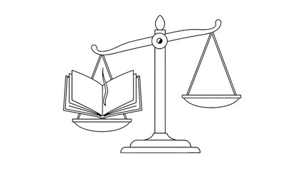 Balancing knowledge and justice with a scale weighing a book against an empty pan.