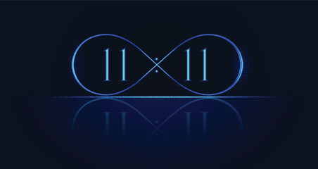 Elegant glowing infinity symbol featuring mystical repeating numbers eleven eleven design