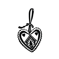 Festive Heart Ornament with Cozy Home and Christmas Tree Silhouette
