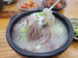 뚝배기에 담겨 나오는 한국 전통 보양식 소머리국밥과 깍두기가 어우러진 든든한 K-푸드 상차림