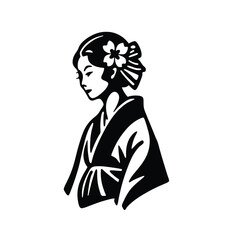Elegant Japanese Woman in Kimono Portrait Vector