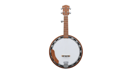Banjo ukulele with wood finish against a white background