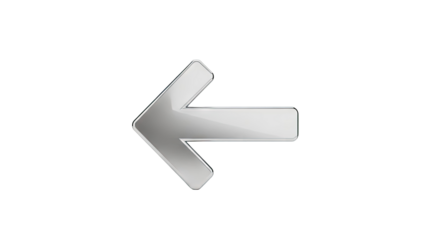 3D Chrome arrow pointing left on transparent background