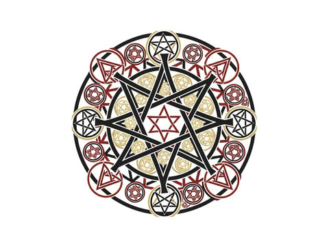 Sacred geometry symbol with a nine pointed star and hexagram.