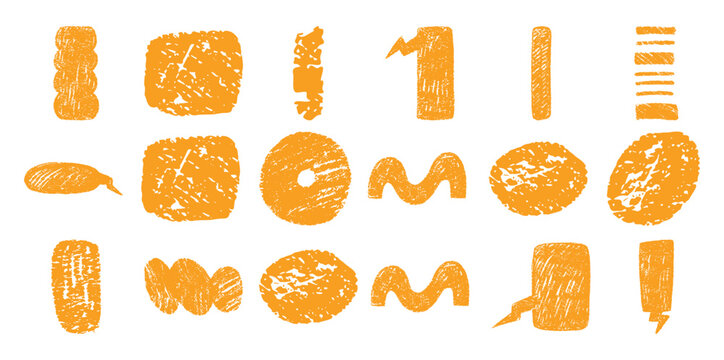 Collection of orange textured hand drawn alphabet letters and symbols yellow numbers