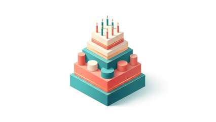 Obraz premium Modern Isometric Birthday Cake Vector