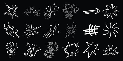 Collection of white comic book style explosion and starburst black © Monoyar