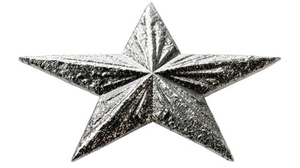 Obraz premium Metallic silver star with rough textured surface bold reflective shape detailed illustration isolated on white background