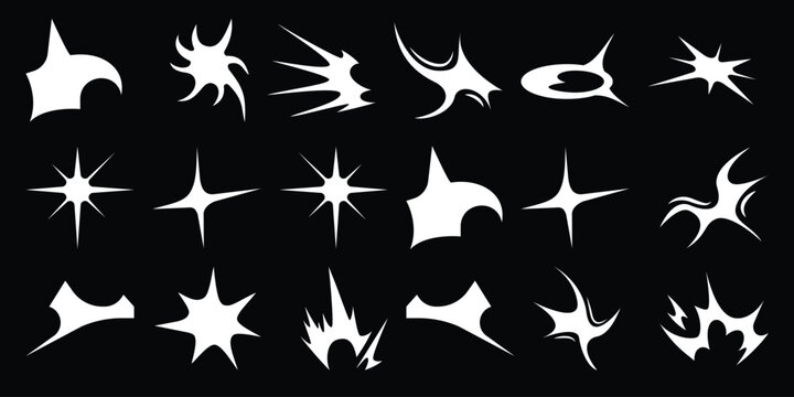 Collection of White Abstract Starburst and Sparkle Shapes Black