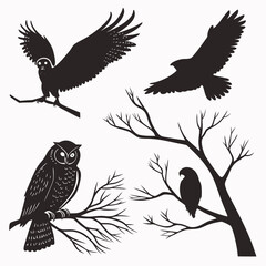 Obraz premium Bird silhouettes on branches