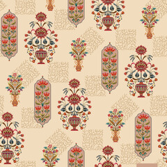 seamless  Ethnic Textile Digital paisley flower leaf bunch Pattern background texture design