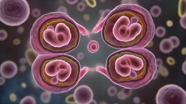 Microscopic view of a parasitic protozoan Toxoplasma gondii infecting blood cells
