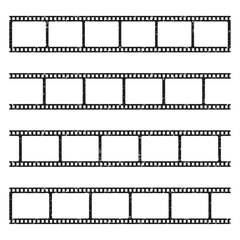 Set of old Film strip reel icon. Cinema or movie roll with frames. Video or movie filmstrip overlay, cinema or photograph camera long film strip with transparent screen