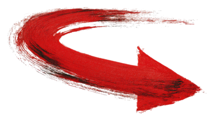 Bold, red, curved arrow graphic with textured brushstrokes pointing to the lower right