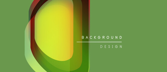 Abstract design features layered shapes, vibrant green hues, yellow accents. Modern composition suitable for backgrounds, presentations.