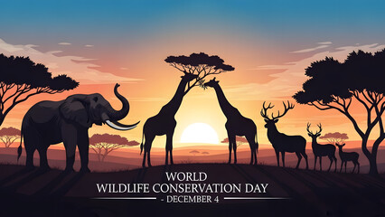 Wildlife conservation day celebration with animals in forest