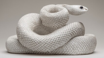 Fototapeta premium A white scaled snake coils elegantly with smooth texture and uniform coloration,