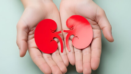 Holding kidney model in hands for health checkup
