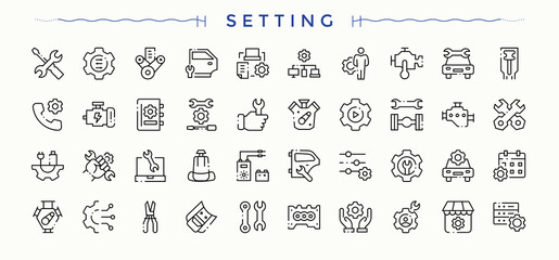 Setting icon set. Web icons pack. Editable stroke collections. Gear line icon set. Related to gear, installation, service, system, repair, machine and more.