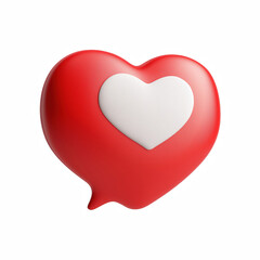 3D cute cartoon red heart speech bubble icon with white heart isolated on transparent background.